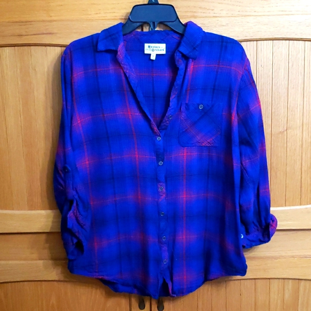 Hester and Orchard blue and red flannel shirt.